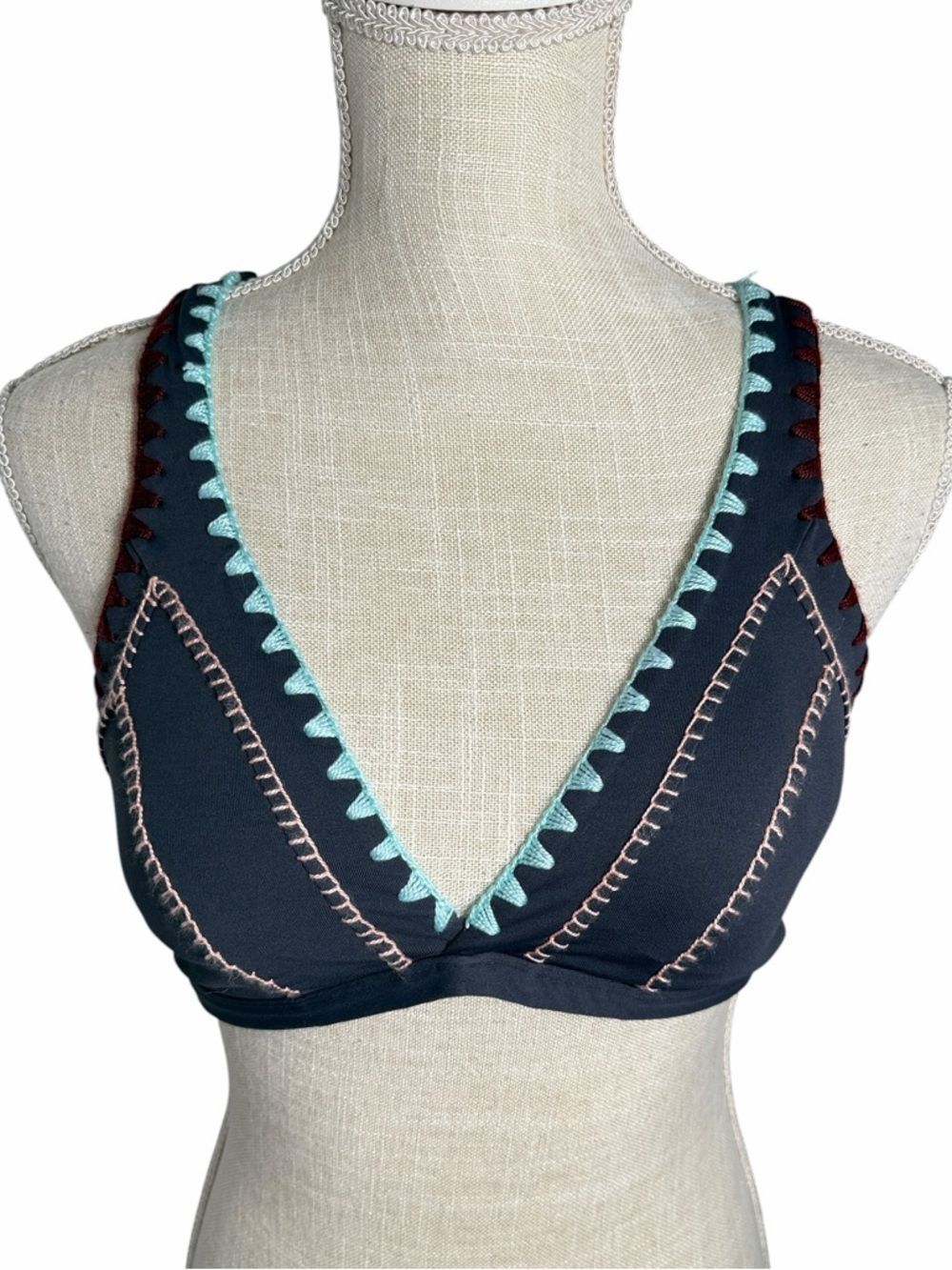 MaajiβGrey Crochet Stitched Padded Strappy Triangle Bikini Top